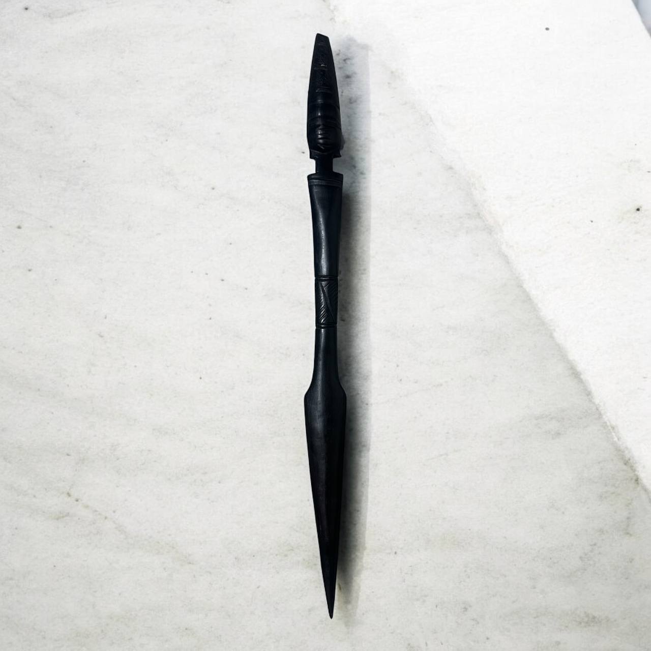 African Curved Ebony Ceremonial Spear | Tribal Vintage Décor – Dilwana