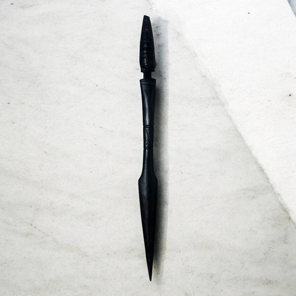 African Curved Ebony Ceremonial Spear | Tribal Vintage Décor