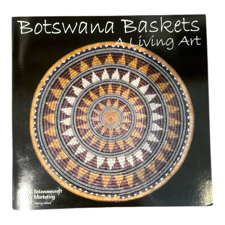 Book cover featuring a Botswana basket with concentric circle pattern on a black background