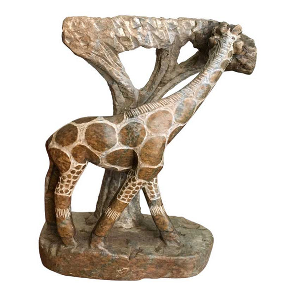 Giraffe eating from tree stone sculpture | Dilwana-African craft shop