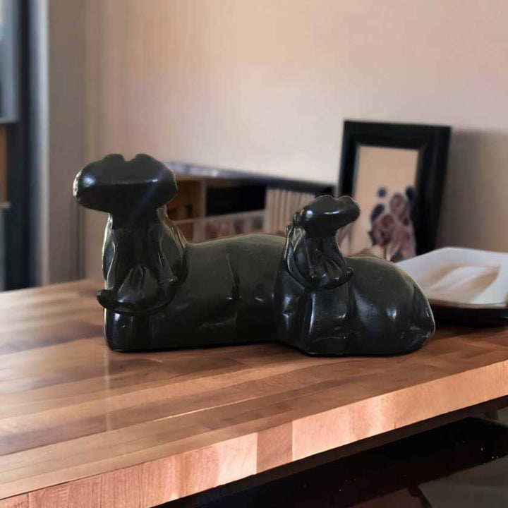 Hand Carved Shona Stone Resting Hippos