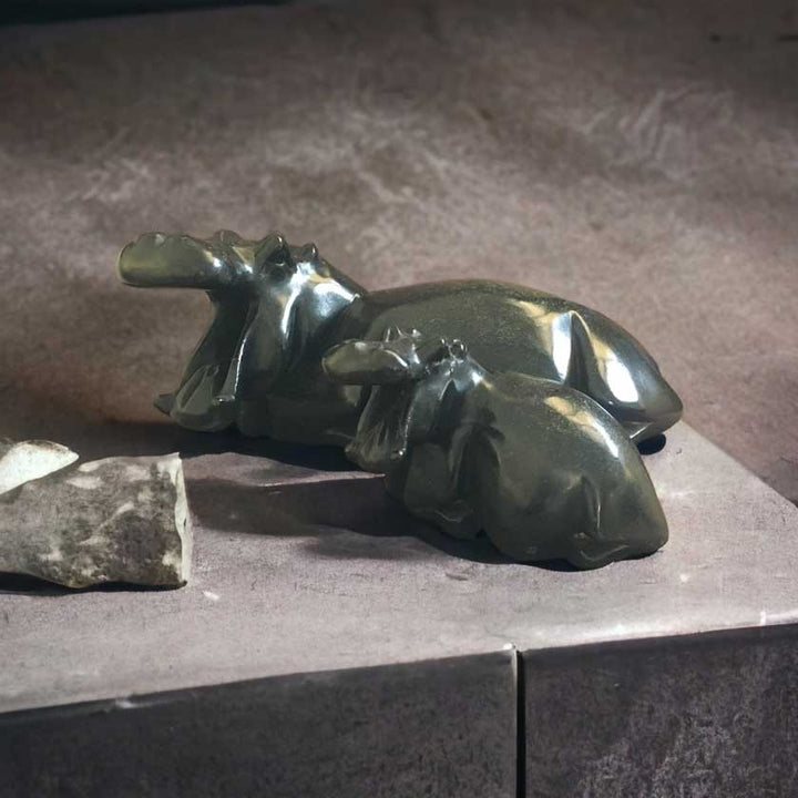 Hand Carved Shona Stone Resting Hippos