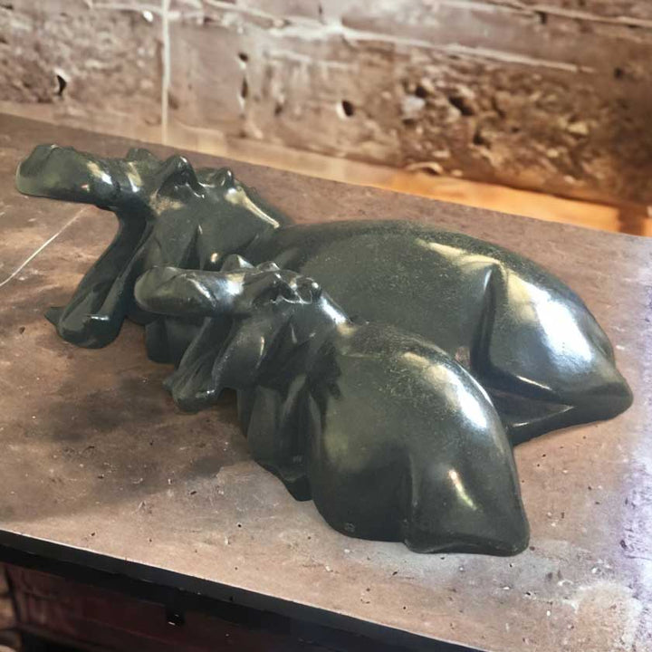 Hand Carved Shona Stone Resting Hippos