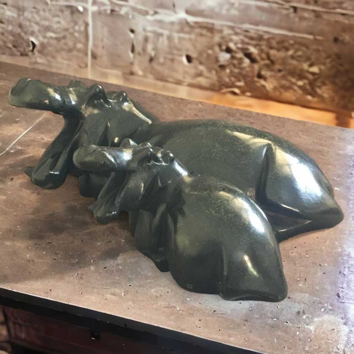 Hand Carved Shona Stone Resting Hippos - Dilwana - botswana online shopping