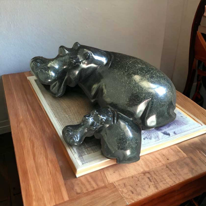 Hand Carved Shona Stone Resting Hippos - Dilwana - botswana online shopping