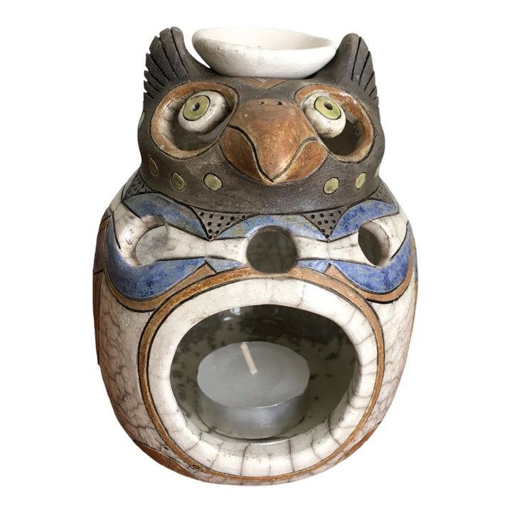 Handcrafted Raku Pottery Essential Oil Diffuser owl design | Aromatherapy Home Decor