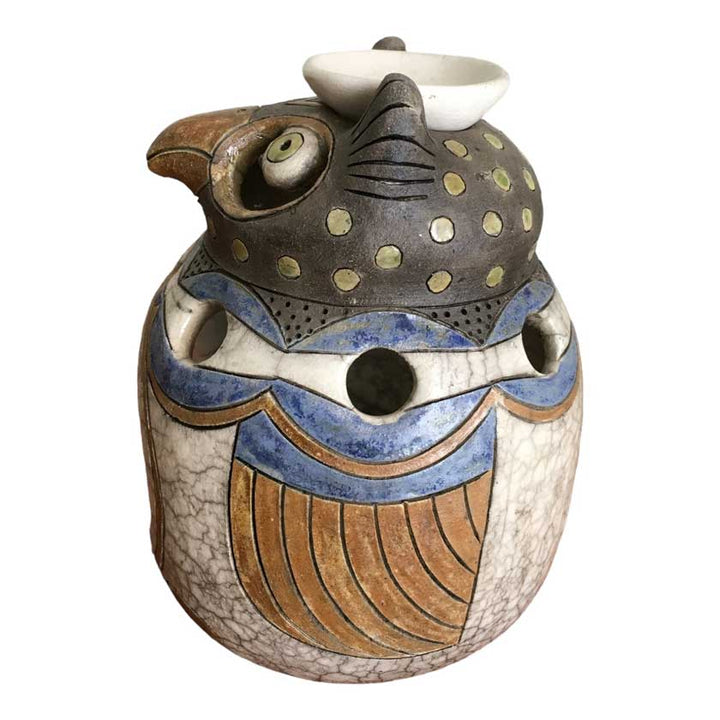 Handcrafted Raku Pottery Essential Oil Diffuser owl design | Aromatherapy Home Decor