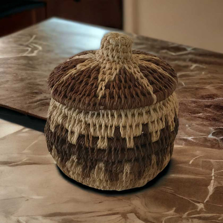 Vintage Handwoven African Basket with Lid - Dilwana - botswana online shopping