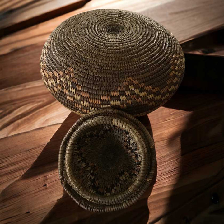 Vintage African Zulu Tribal Hand Woven Basket | Lidded Ukhamba Design