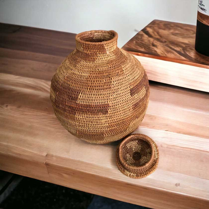Vintage Botswana Handwoven Basket | African Artistry for Your Home