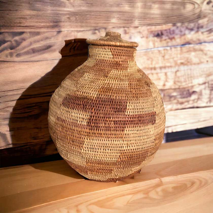 Vintage Botswana Handwoven Basket | African Artistry for Your Home