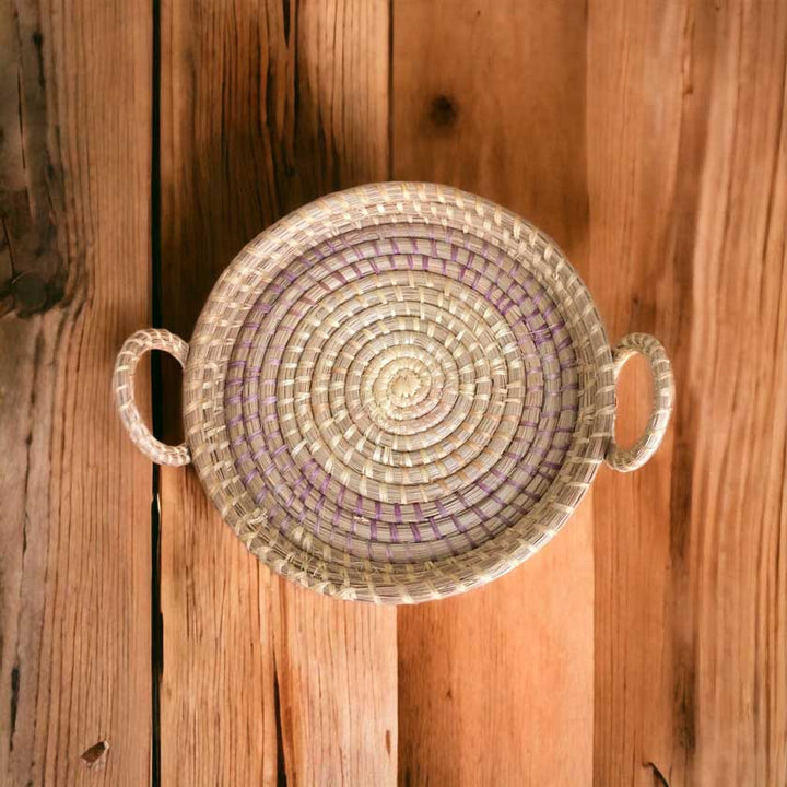 Vintage Handmade Round Rattan Small Tray  Rustic Home Decor | Dilwana-Worldwide african craft shop