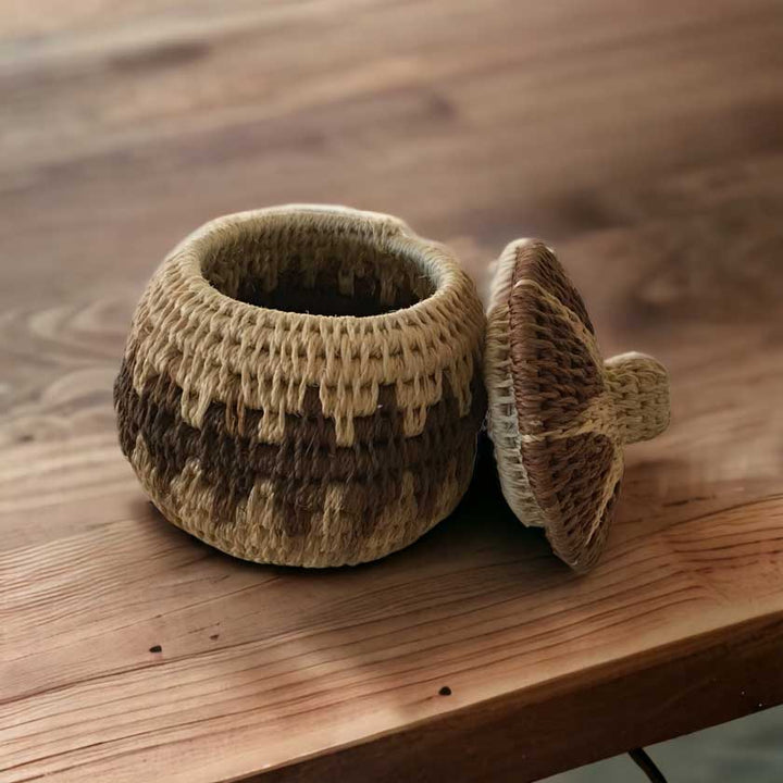 Vintage Handwoven African Basket with Lid - Dilwana - botswana online shopping