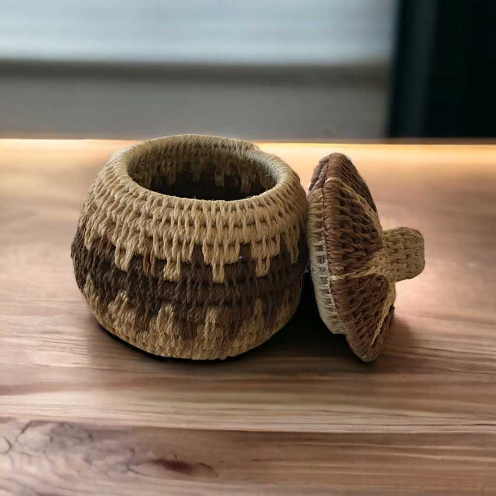 Vintage Handwoven African Basket with Lid - Dilwana - botswana online shopping