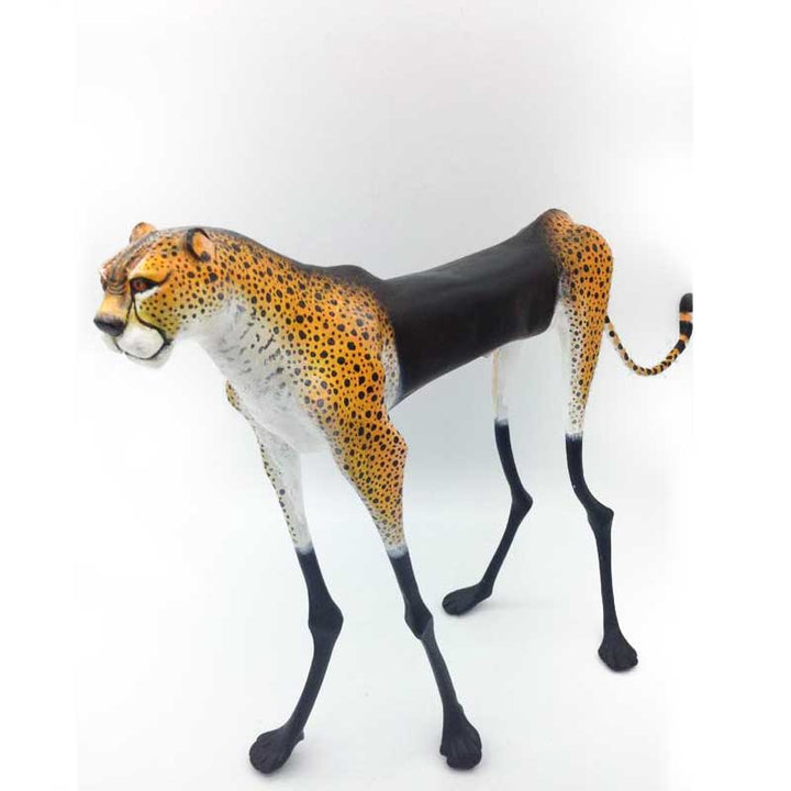Handmade Cheetah metal and wooden painted statue (in action and standing) - Dilwana - botswana online shopping