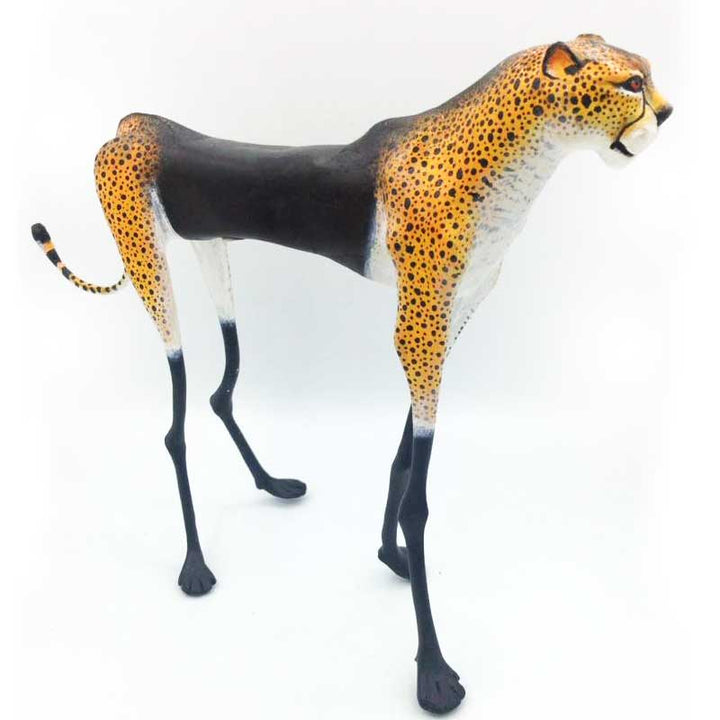 Handmade Cheetah metal and wooden painted statue (in action and standing) - Dilwana - botswana online shopping