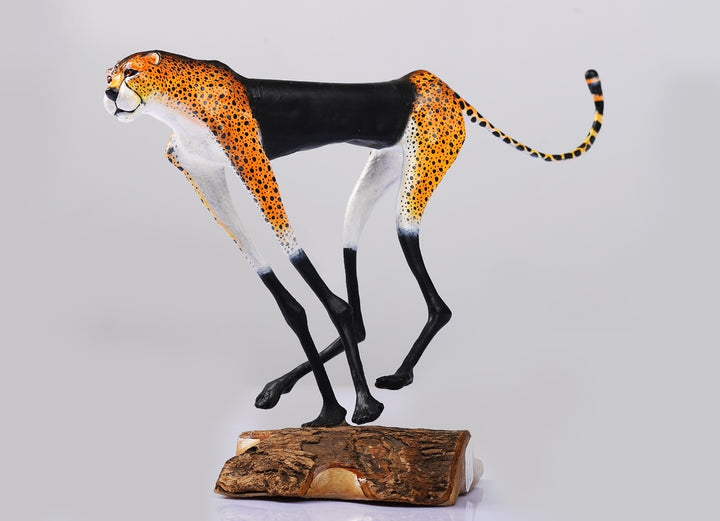 Handmade Cheetah metal and wooden painted statue (in action and standing) - Dilwana - botswana online shopping