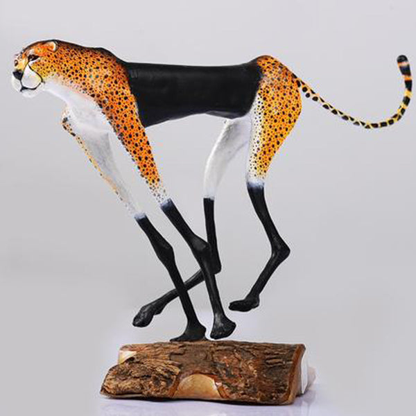 Handmade Cheetah metal and wooden painted statue (in action and standing)