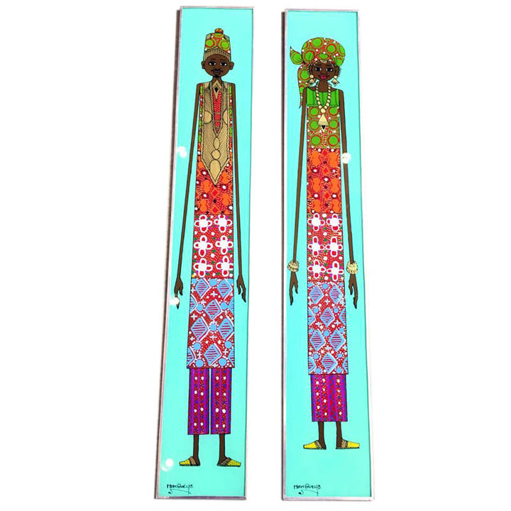 Painted Glass crafted in Senegal for decorative Cyan