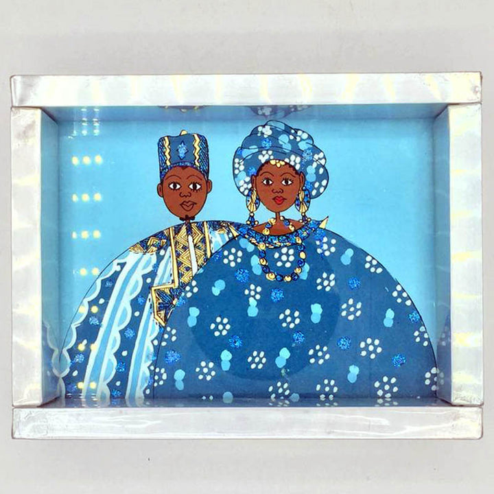 Painting on glass framed in Aluminium Blue