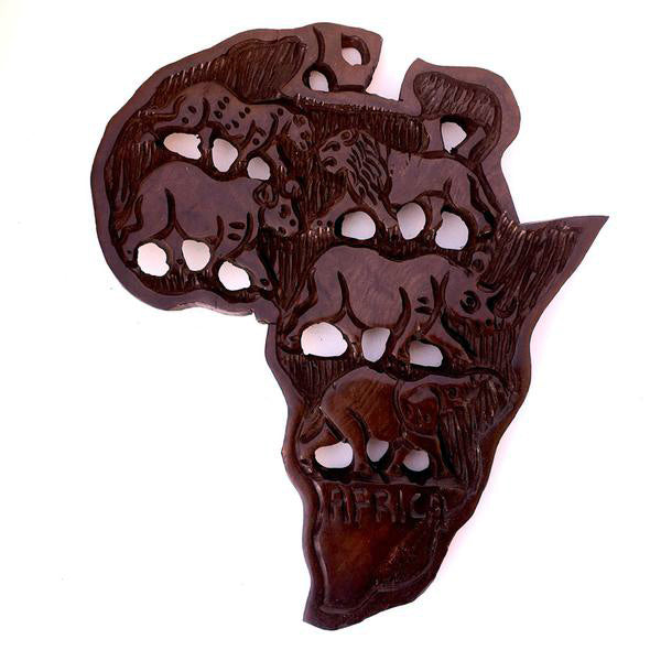 Africa map with big five - African craft market in USA
