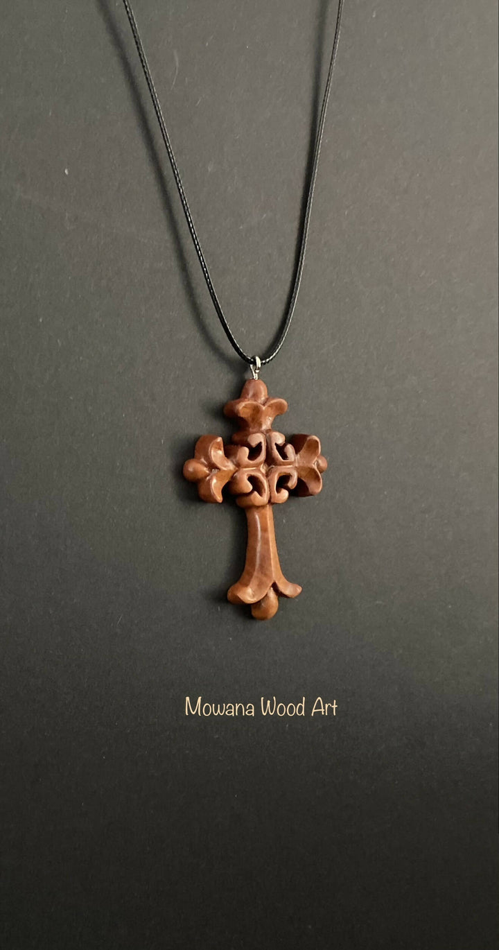 Wooden cross pendant necklace